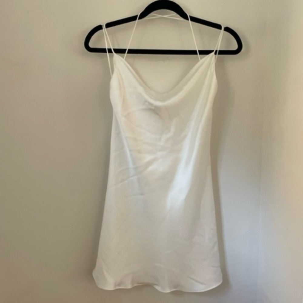 ZARA Short Satin Effect Cowlneck Dress - White, SS2021